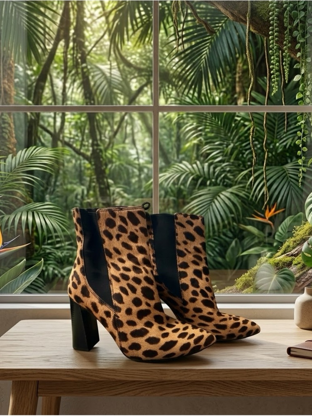 Vince Camuto Leopard-Print Haircalf Ankle Boot in Brown and Black